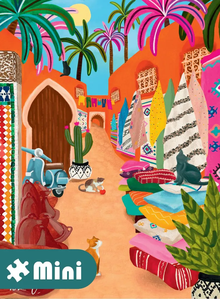 Mini Puzzle Illustré 96 pièces Souk de Marrakech - Finition Satinée Premium