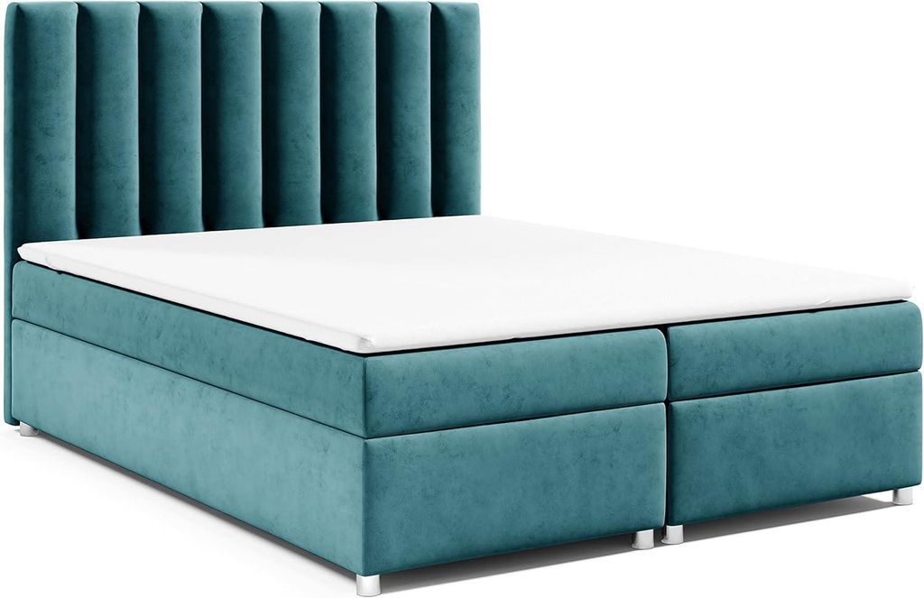 Best For Home Boxspringbett Trinity K-10 mit Bettkasten & Topper, Bonellfederkern H3, 140x200 cm, Türkis – Modernes Komfortbett mit Stauraum