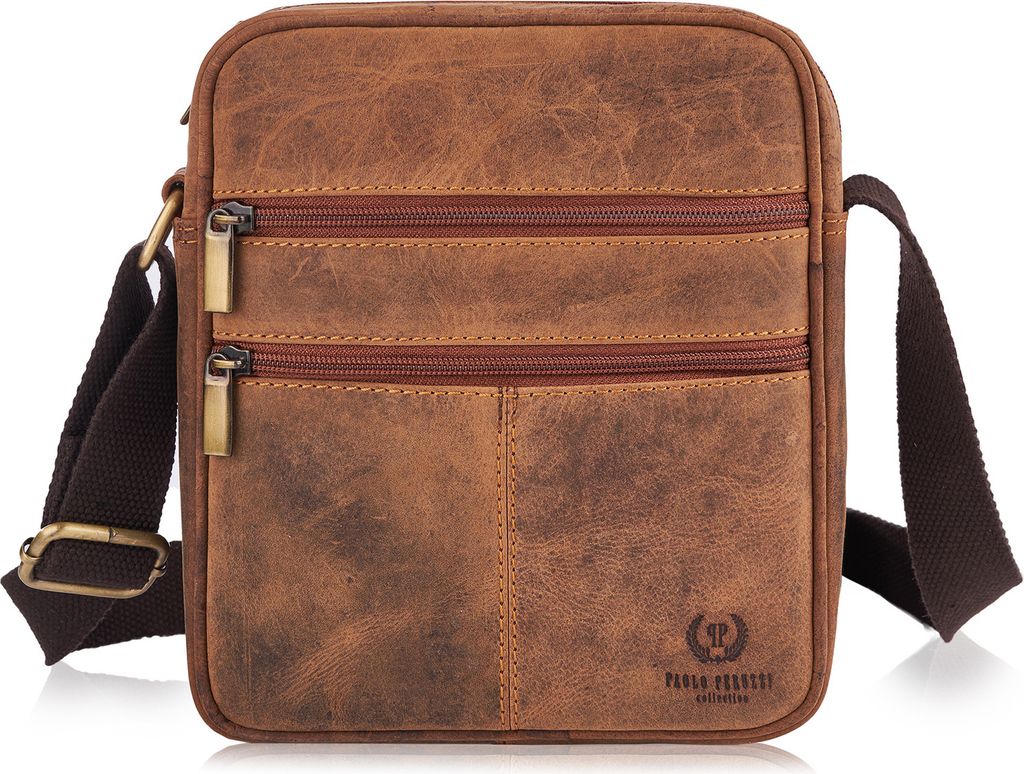 Paolo Peruzzi Herrentasche Umhängetasche aus Echtes Leder Vintage-Stil Neu Braun