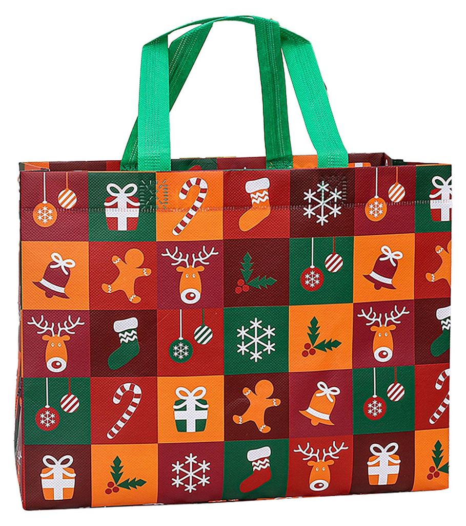 Große, wiederverwendbare Tragetasche mit Henkeln aus Vliesstoff für Weihnachtsgeschenke, ideal als Einkaufstasche für die Feiertage und Weihnach...