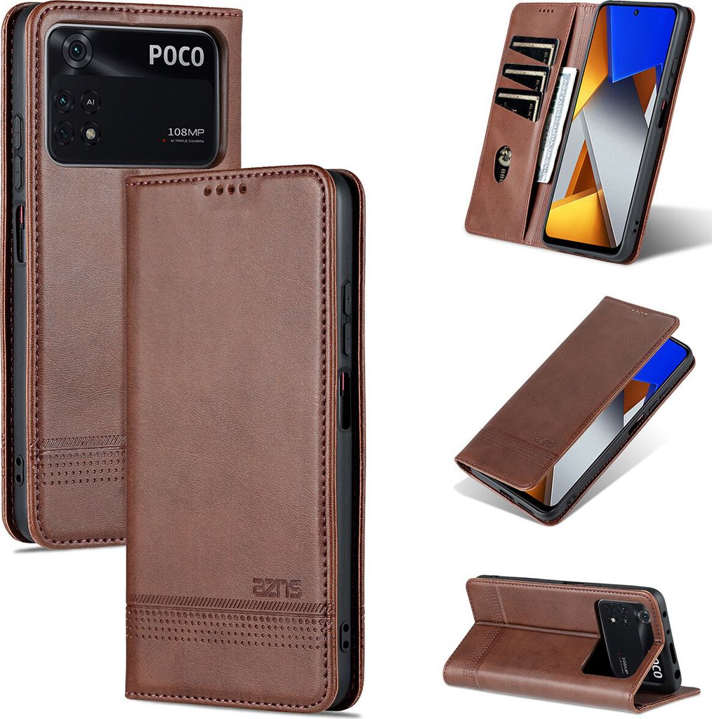 Xiaomi Poco M4 Pro 4G Leder Hülle, Klapphüllen Brieftasche Magnetverschluss Ständer Schutzhülle für Xiaomi Poco M4 Pro 4G Kaffee