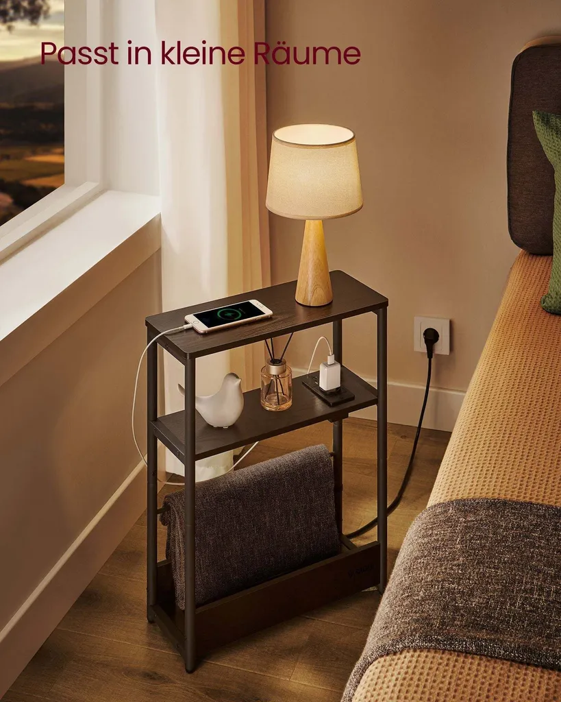 Table d'appoint étroite Rootz à 3 niveaux décorative noir 18x45x58cm - 3