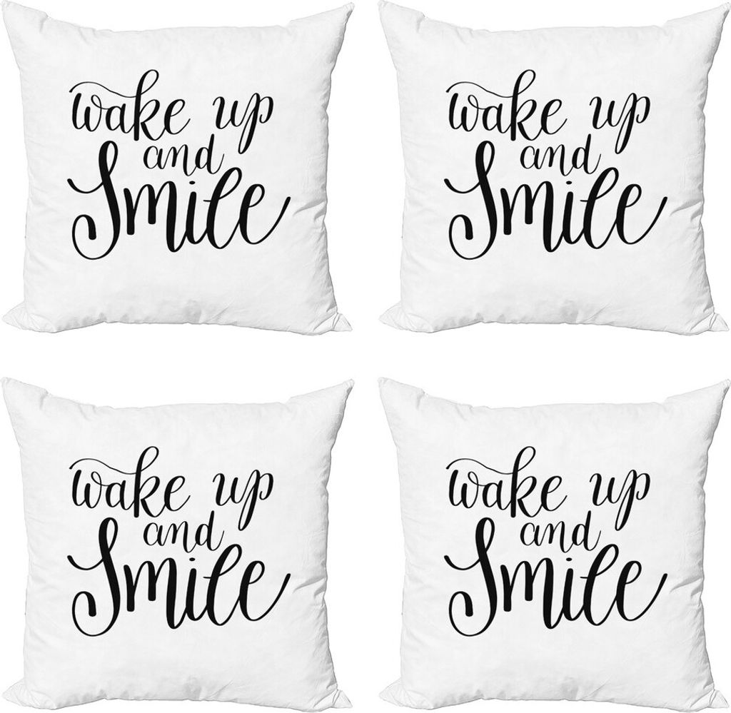 ABAKUHAUS Sprichwort Kissenbezug Set (4 Stück), Wake up Lächeln Kalligraphie, Moderner Doppelseitiger Digitaldruck, 40 cm x 40 cm, Charcoal Grau ...