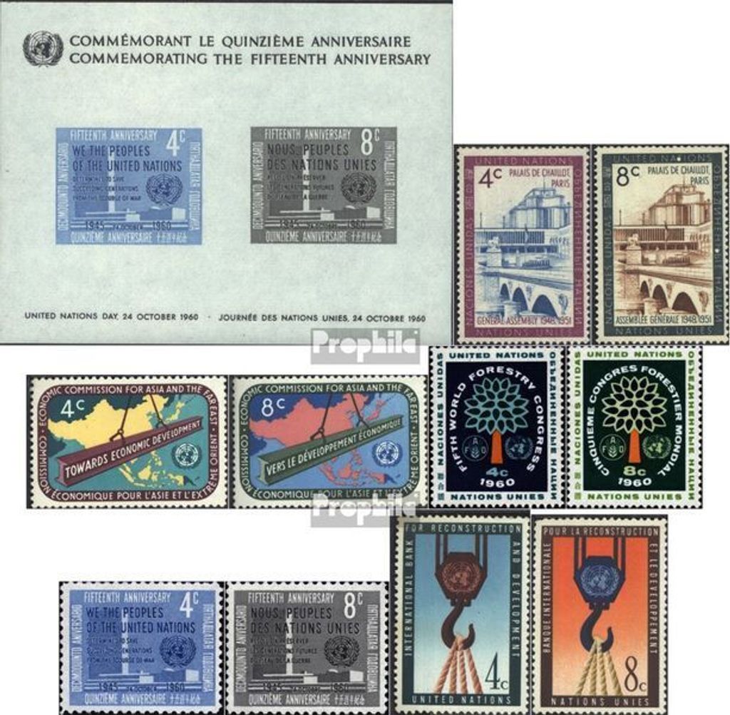 Briefmarken UNO - New York 1960 Mi 84-93 (kompl.Ausg.) Jahrgang 1960 komplett postfrisch Sondermarken
