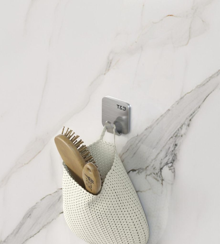 Nortiq T&B Einzelhaken 5 x 5 x 2,2 cm gebürstetes Aluminium Wandhaken mit 3M Klebeband