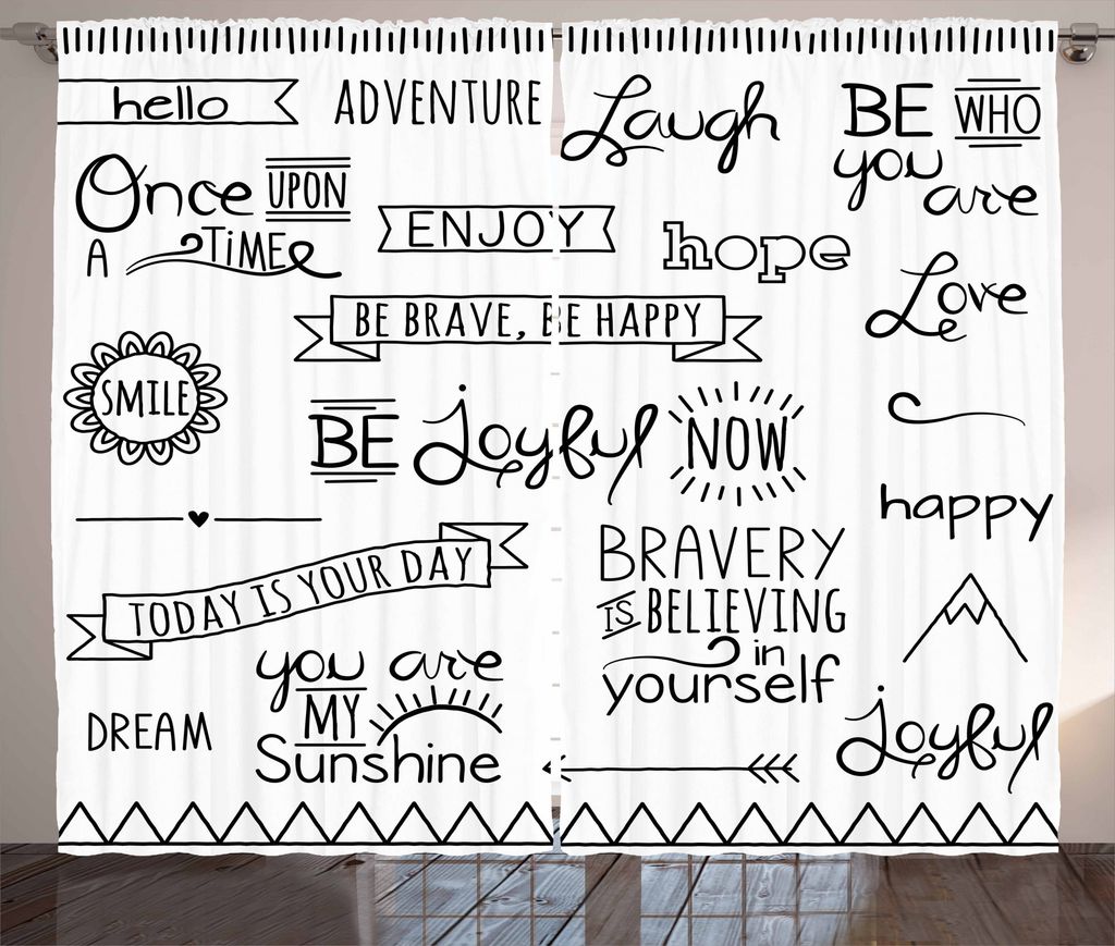 ABAKUHAUS Abenteuer Rustikaler Vorhang, Verschiedene glückliche Wörter Theme, Wohnzimmer Universalband Gardinen mit Schlaufen und Haken, 280 x 17...