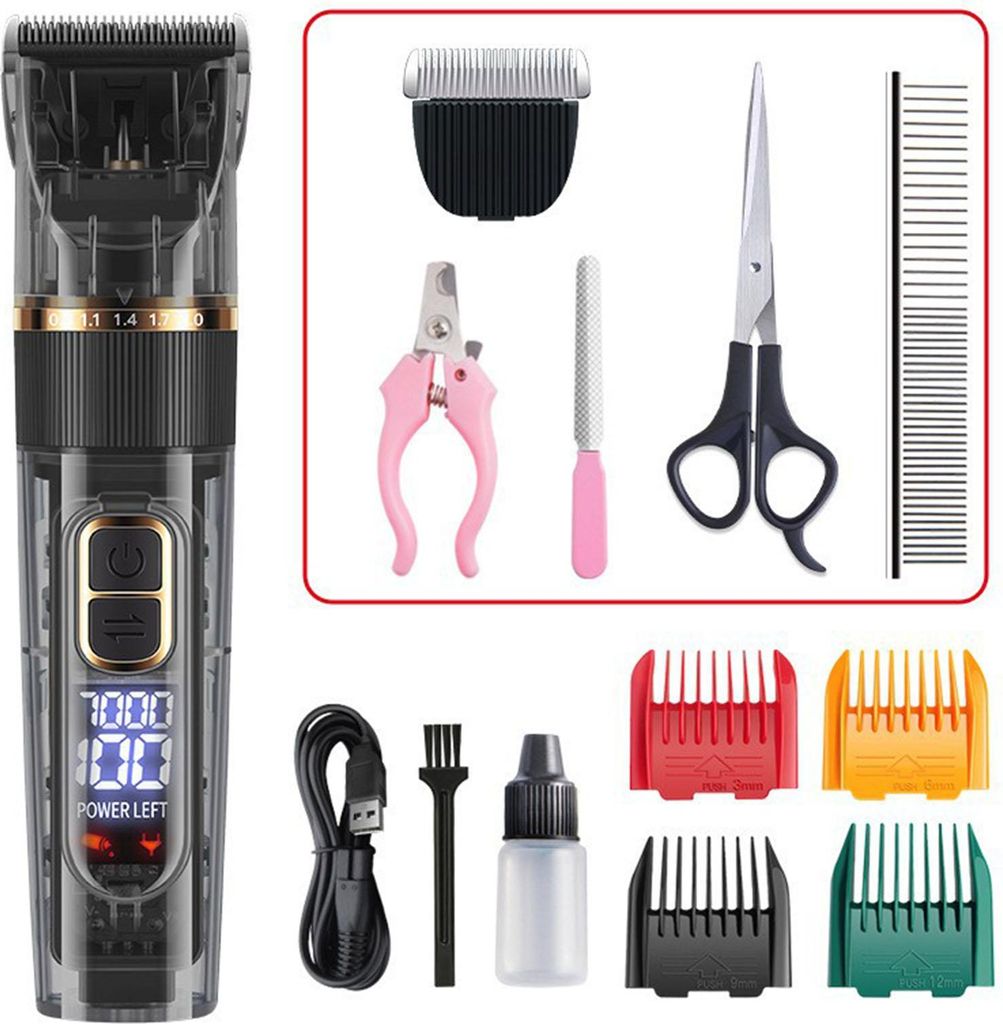 OKWISH Haarschneider Haustier, Wiederaufladbarer Haustier Haarschneider, Haustier Grooming Kit, Haustier Trimmer, Elektrischer Tierhaarschneider, Grau