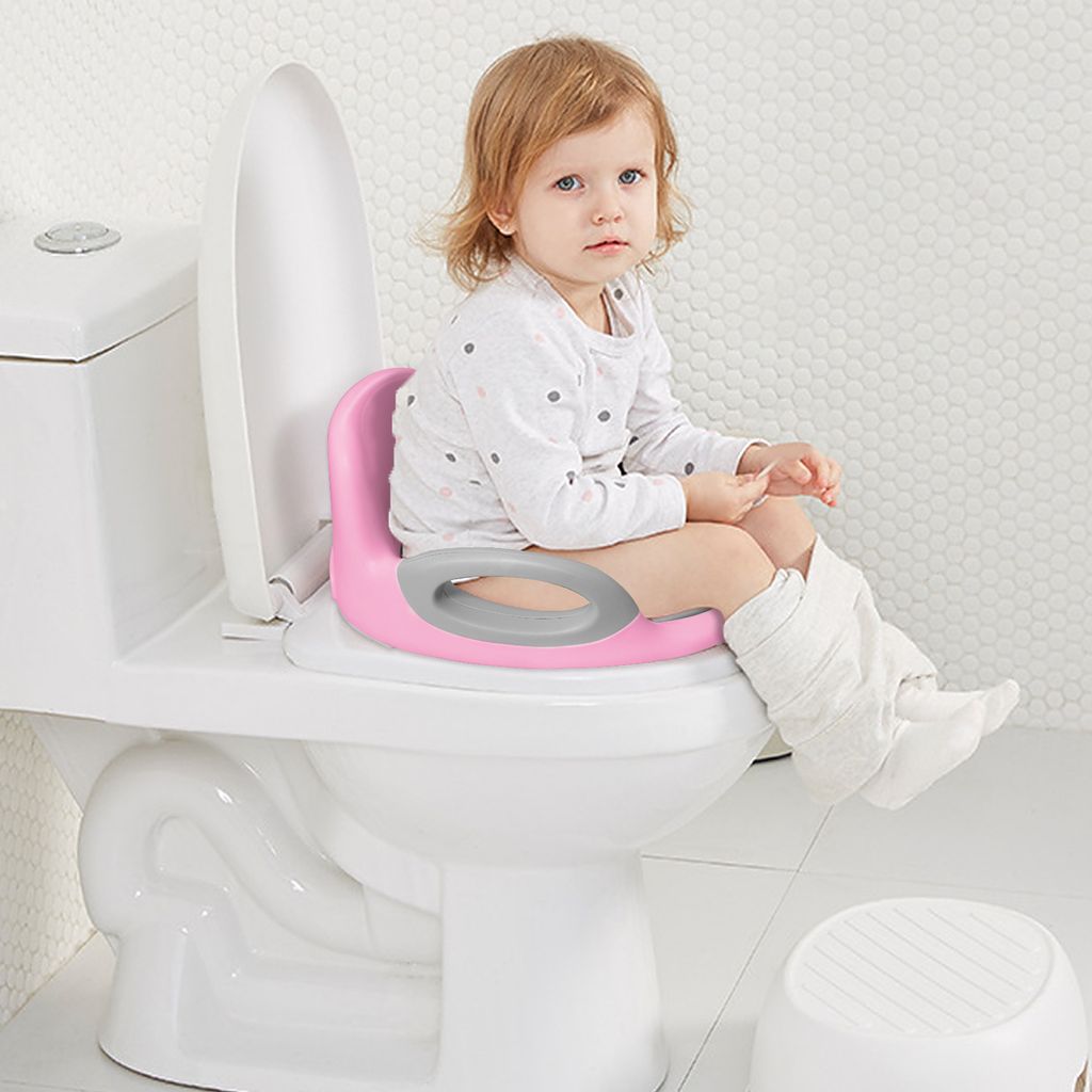 Rosa Kinder Toilettensitz mit Griff & Spritzschutz