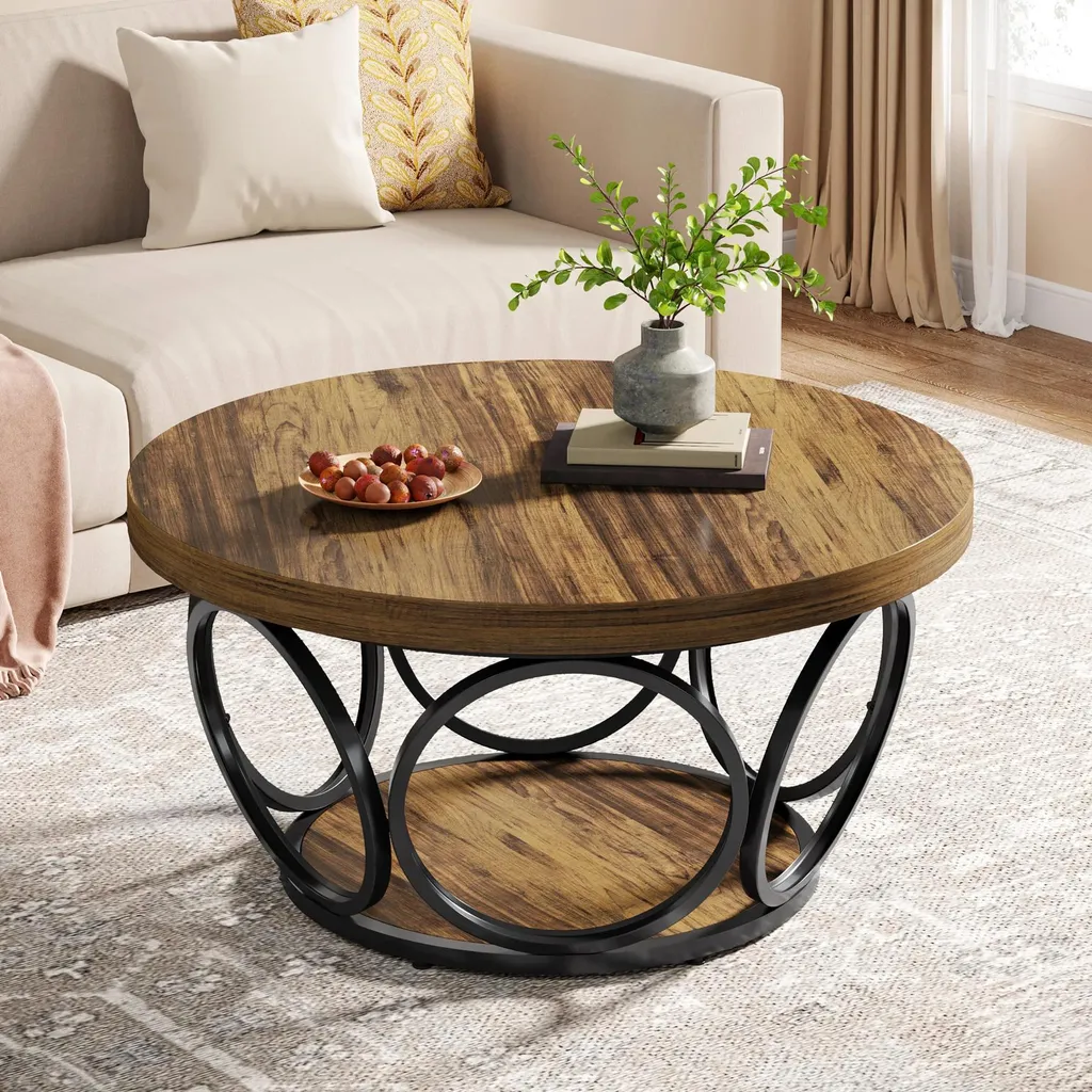 Table basse en bois vert clair 80cm à 2 niveaux - Design néoclassique chic - 3
