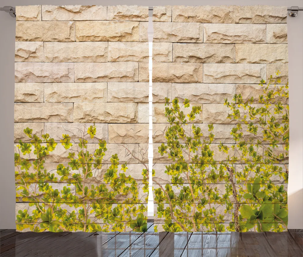 Tenda Universale ABAKUHAUS Beige con Foglie e Mattoni 280 x 225 cm