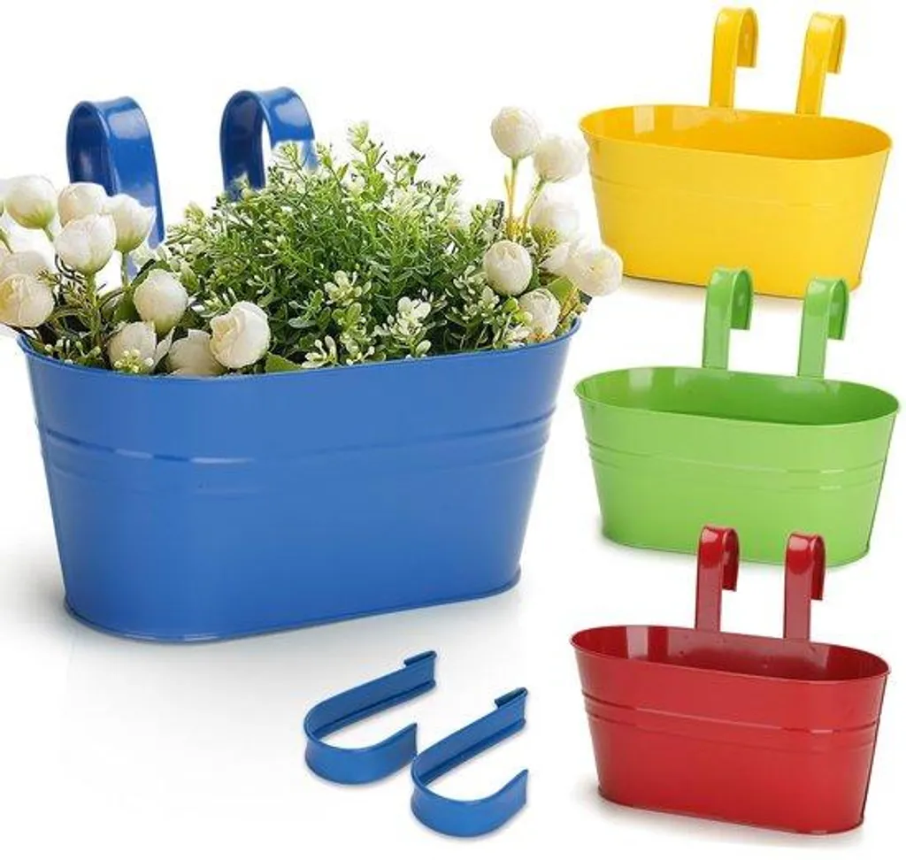 Jardinière suspendue pour balcon en métal grand format avec tablette