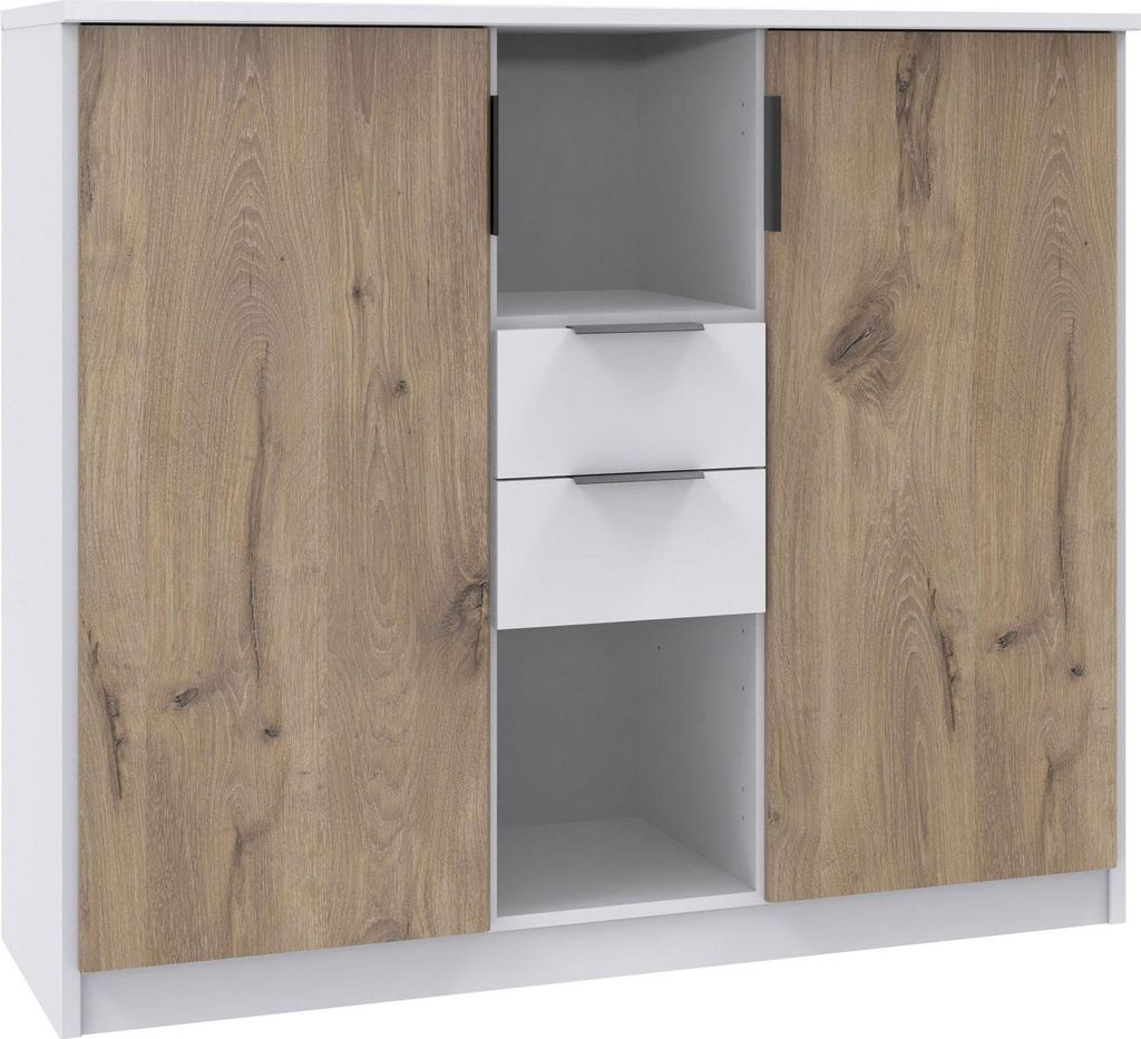 Kommode Norderney Sideboard 122x40x105cm Farbe wählbar,weiß / Eiche Viking