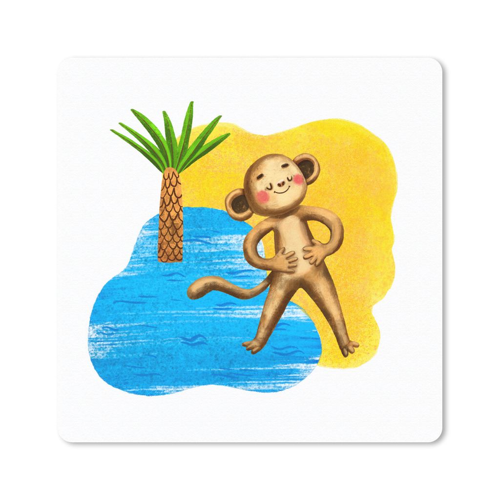 MuchoWow Mauspad Mousepad Affe - Palme - Meer 20x20 cm - Mousepads - Maus Mat - Pad - Mausunterlage - Desk Mat - Bureauartikeln