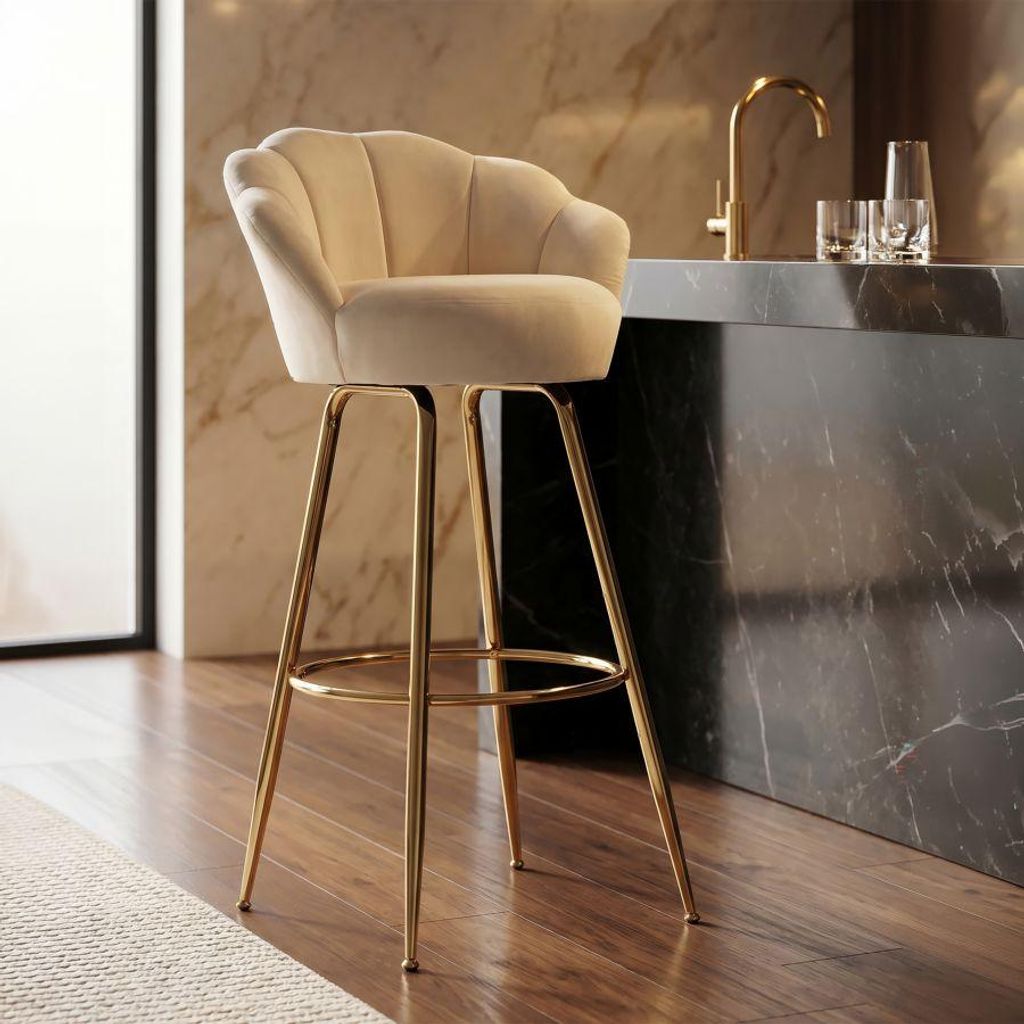 Barhocker Vienna Glam in Creme und Gold – Hoher Samthocker Produktbild 