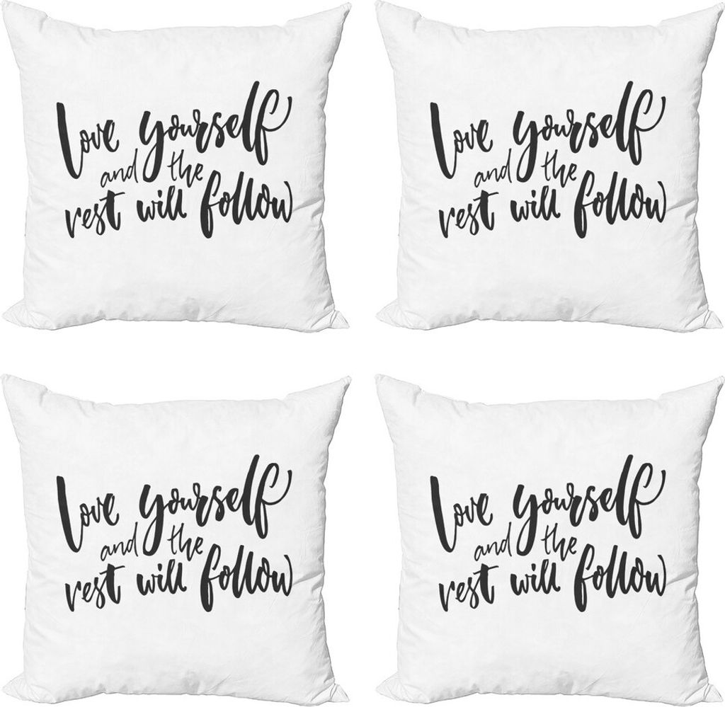 ABAKUHAUS Sprichwort Kissenbezug Set (4 Stück), Self Love Wisdom Wörter, Moderner Doppelseitiger Digitaldruck, 45 cm x 45 cm, Charcoal Grau Weiß