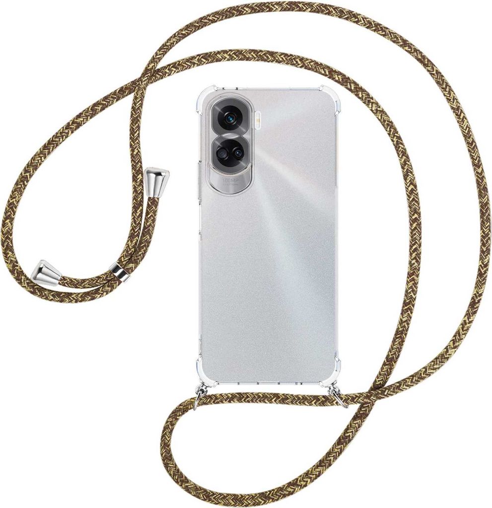 Handykette Backcover-Schutzhülle mit Band (Metall silberfarben) für Honor 90 Lite 5G (6.7'') - braun+beige