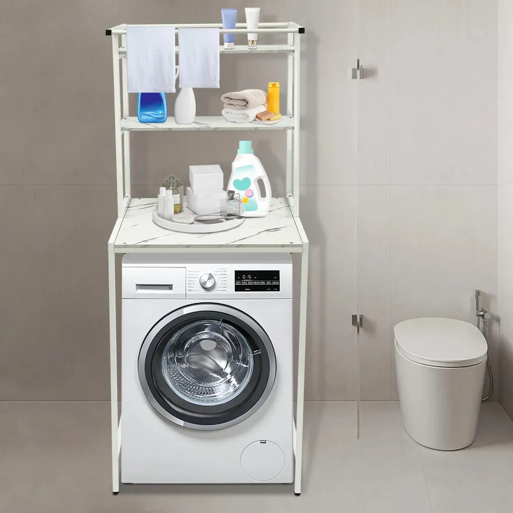 Meuble Lave-linge pour Organiser une Petite Salle de Bain - Blanc Marbre