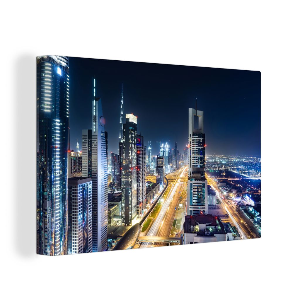 OneMillionCanvasses - Leinwandbilder - 140x90 cm, Skyline von Dubai mit Sheikh Zayed Road, Vereinigte Emirate, Wandbilder Kunstdruck Wanddekorati...
