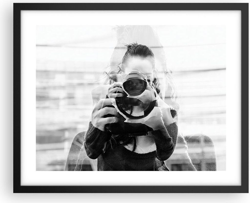 Gerahmtes Poster - Schwarzer Rahmen - Fotograf Schwarzweiß Doppel - 50x40 cm - Wand Bild - Wanddeko - Wandbilder - Kunstposter - Wandposter - Bild...