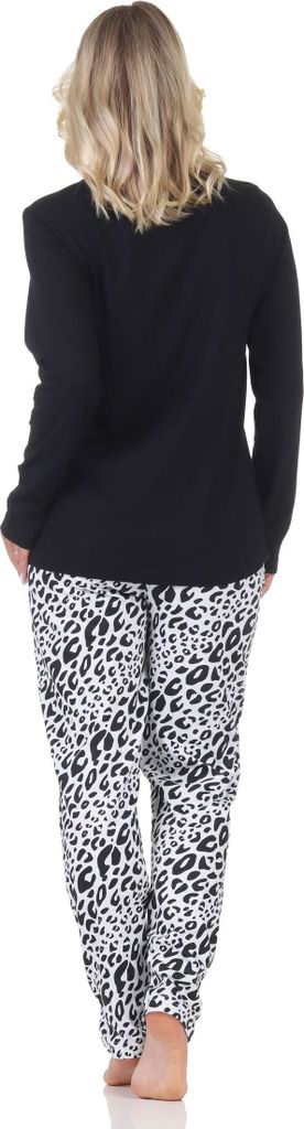 Normann Damen Schlafanzug langarm Pyjama mit Animal Print Motiv – auch in Übergröße ; dunkelgrau , 40