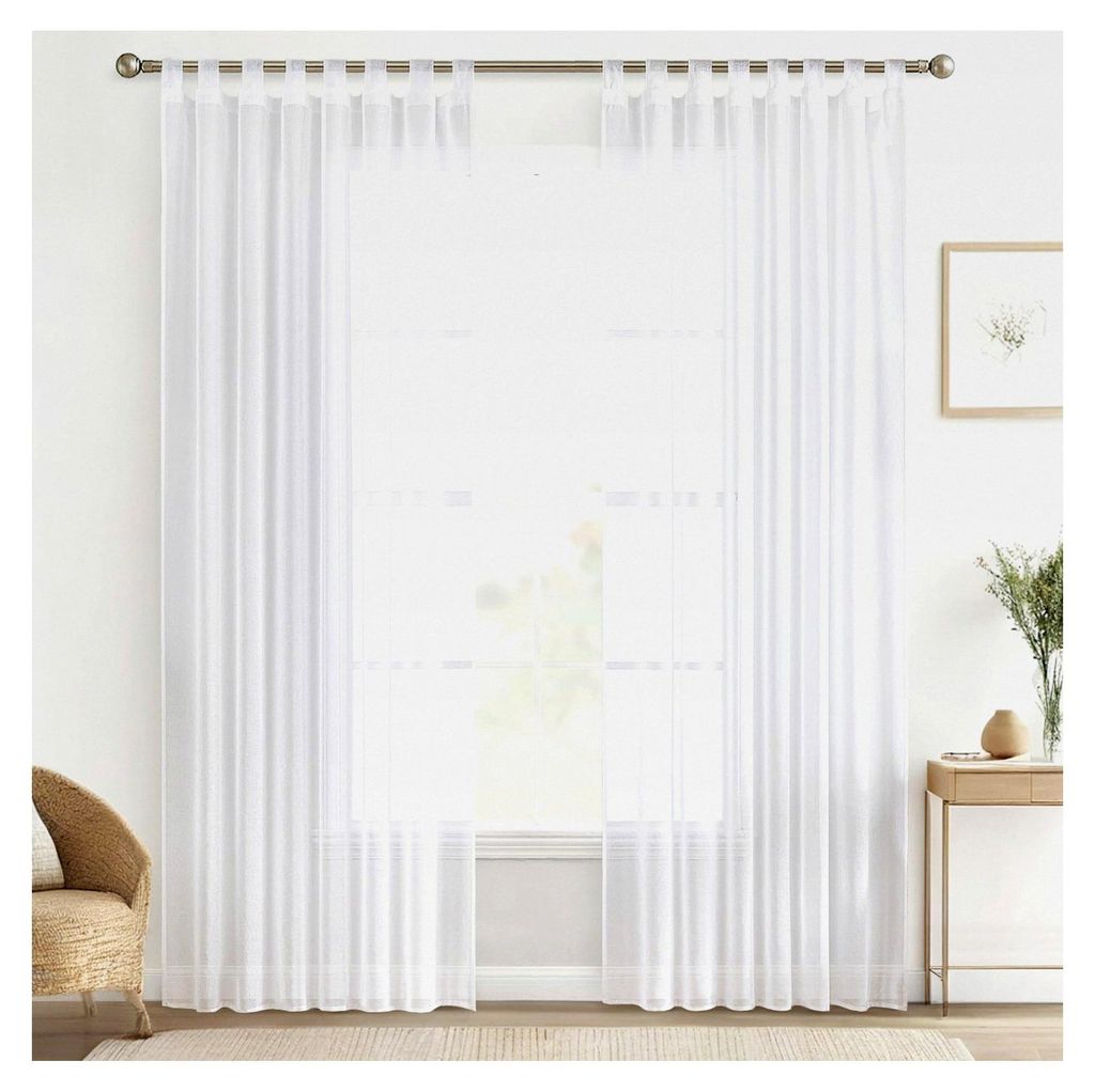 Schlaufenschal 2er Set Vorhänge Transparente Gardine Weiß aus Voile 225 x 140 cm (H x B)