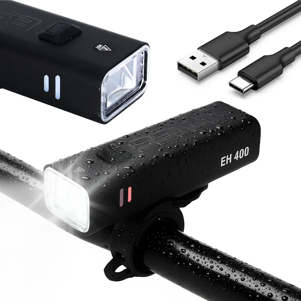 Lampe de vélo LED 400LM USB-C Idéale pour Ville et Sorties Nocturnes