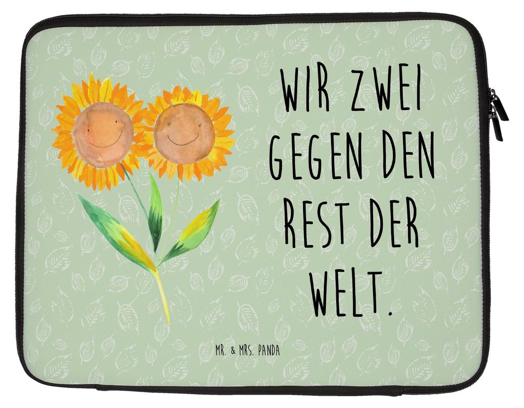 Mr. & Mrs. Panda Laptop Case Blume Sonnenblume 20 x 28 cm - Blattgrün - Geschenk, Zusammen, Sonnenblumen, Tasche, Best Friends, Lieblingsmensch, H...