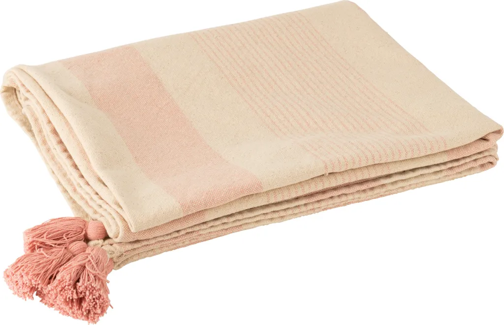 Jeté de Lit Mik J-Line en Coton Doux Blanc Rose 130x180cm Décoratif
