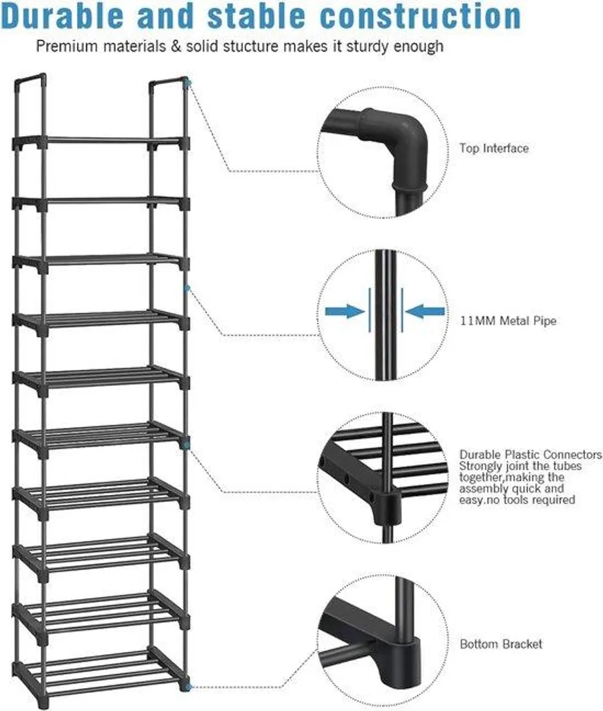 Boîte à chaussures métallique à 10 étages : structure robuste et compacte