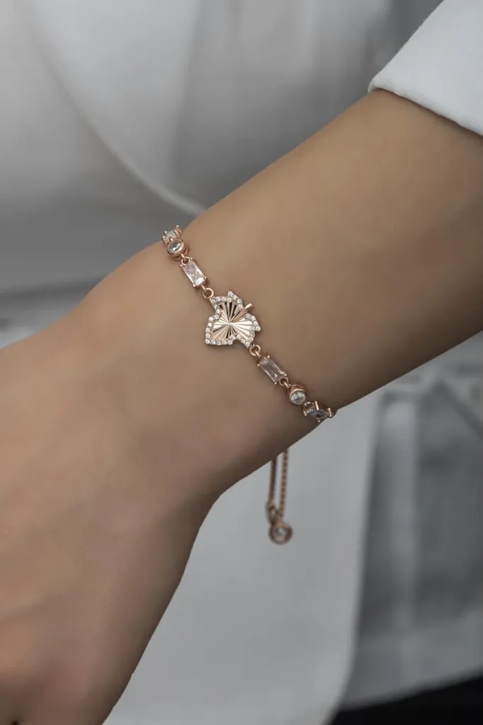 Gourmette femme en argent doré rose et oxyde de zirconium ajustable chic
