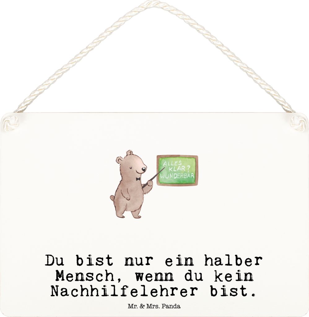 Mr. & Mrs. Panda Schild Nachhilfelehrer Herz DIN A6 - Weiß - Geschenk, Nachhilfeschule, wandhänger, holzbild, Türschild, sprüche, Witzig, Holzs...