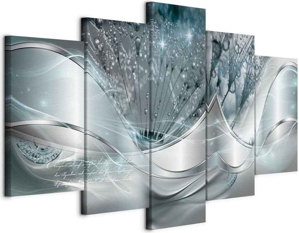 Italienischer Leinwand Leinwandbild - Sparkling Dandelions (5 Parts) Blue Wide 100x50 cm Abstrakt a-C-0087-b-o