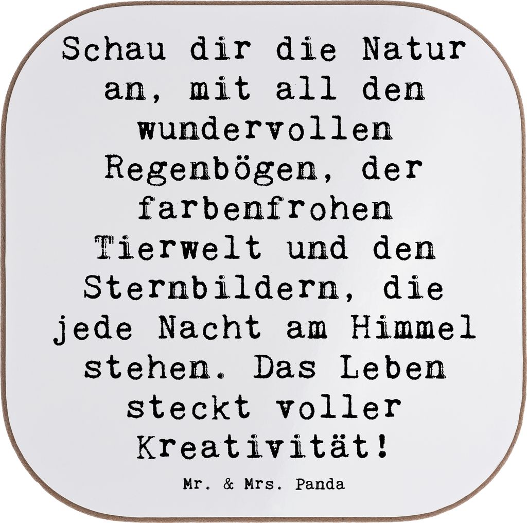 Mr. & Mrs. Panda Tischschoner Spruch Kreativität im Leben - Weiß - Geschenk, gläseruntersetzer, Inspiration, Regenbogen, Bunt, Untersetzer Tasse...