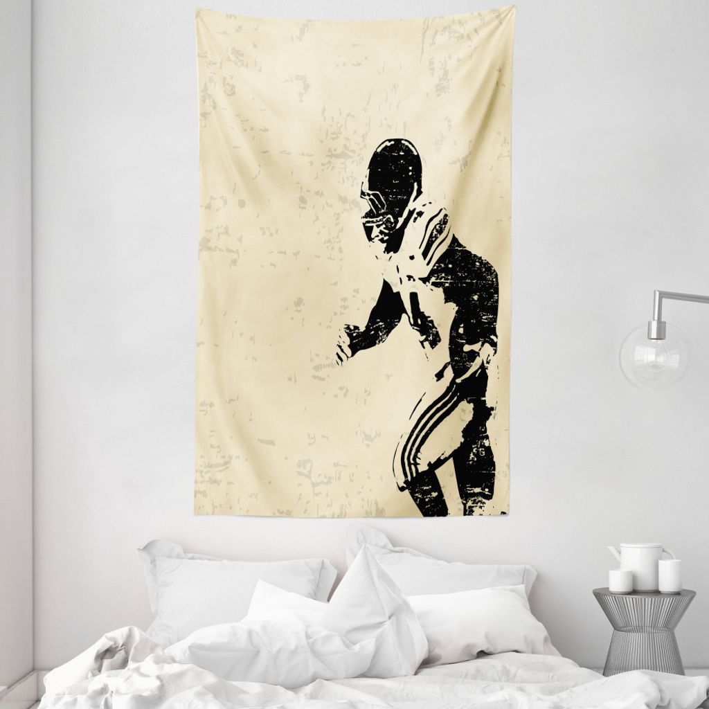 ABAKUHAUS Beige Wandteppich und Tagesdecke, Rugby-Spieler in Aktion aus Weiches Mikrofaser Stoff Waschbar ohne Verblassen Digitaldruck, 140 x 230 c...