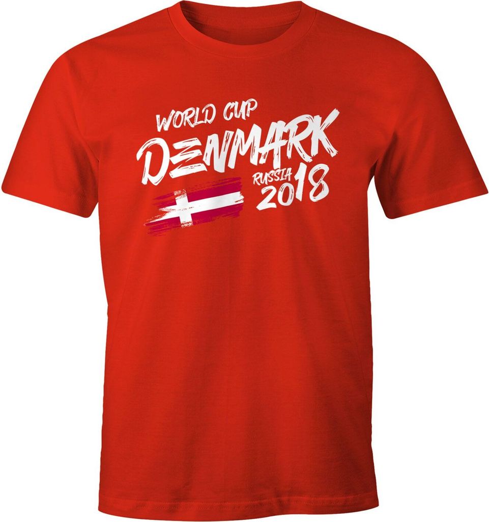 Herren T-Shirt WM-Shirt Dänemark Denmark Danmark Fan-Shirt WM 2018 Fußball Weltmeisterschaft Moonworks rot L