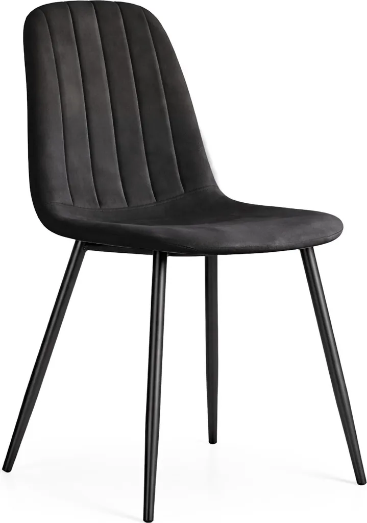 Sedia Imbottita LUMO Velluto Nero Trapuntato | Seduta Comfort Gambe Nere