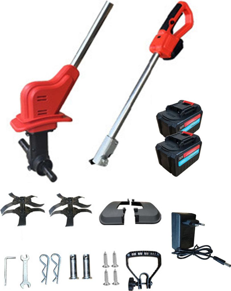 Elektrische Gartenfräse mit Digitalanzeige, 2 Akkus, ergonomischem Griff, leichtem Gewicht und EU-Stecker