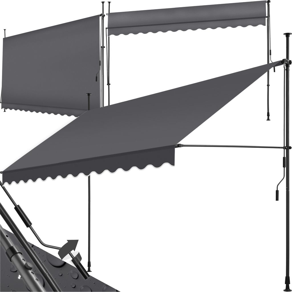 Two awnings are shown, one extended and one partially extended, against a white background.