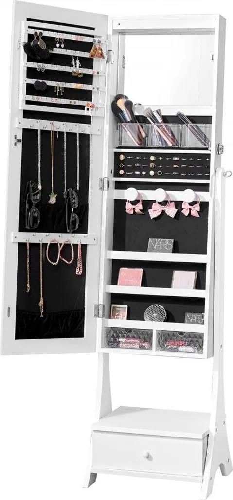 Miroir armoire à bijoux anti-nœuds blanc - Fini les bijoux emmêlés !