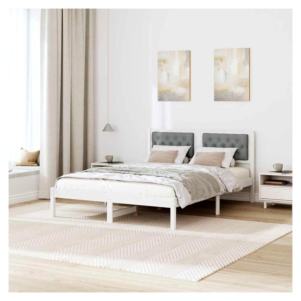 Bettgestell mit Kopfteil in Hellgrau 150 x 200 cm aus Stoff