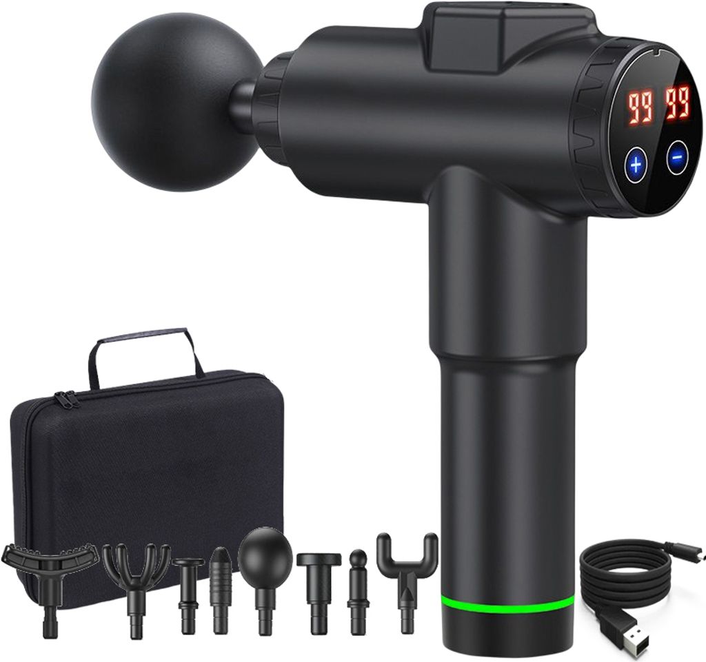 Massage Gun，Rücken- und Nackenmassagegerät mit Produktbild 