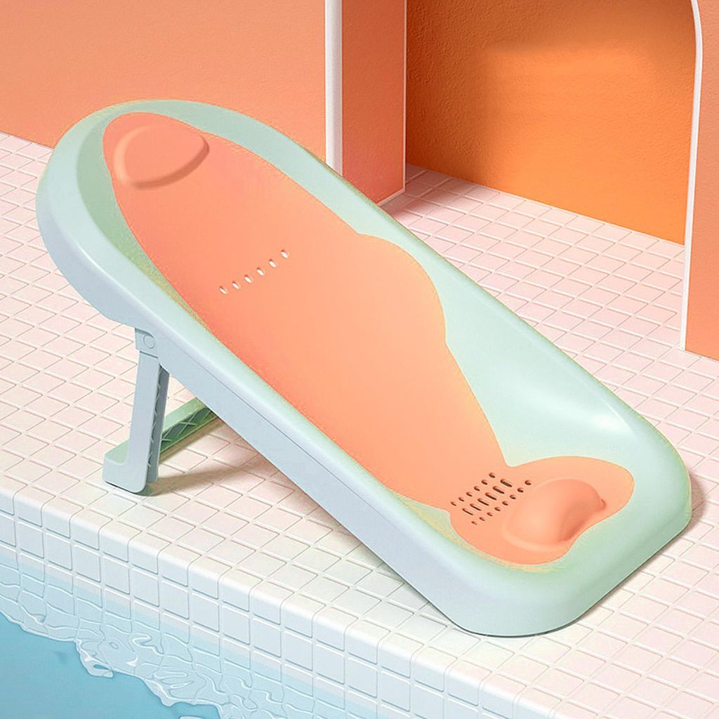 Baby-Badewannenstütze, schnell trocknend, zusammenklappbar, rutschfest, Wirbelsäulenschutz, Badesitz für Waschbecken, Grün