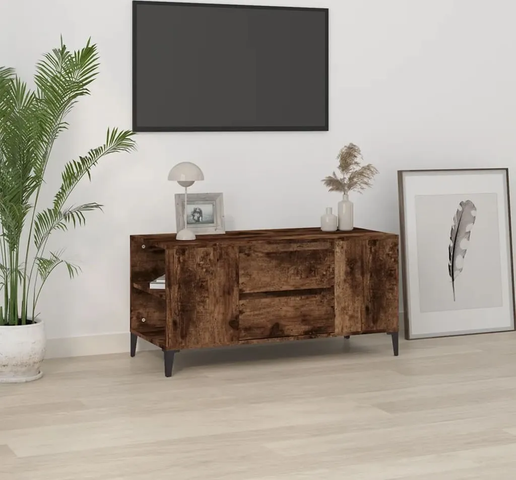 Mobile TV Soggiorno Cloris 102cm Rovere Fumé | 2 Cassetti e 4 Vani