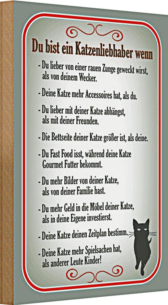 Holzschild Spruch 20x30cm du bist Katzenliebhaber wenn