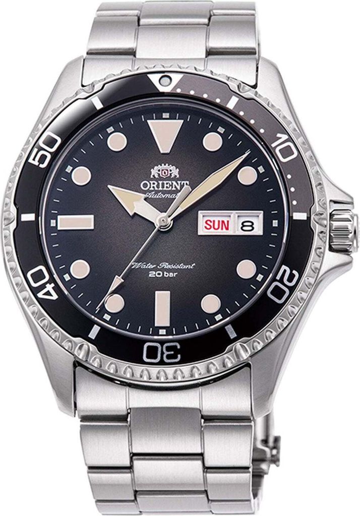 A close-up studio shot of an Orient Mako Kamasu Automatic RA-AA0810N19B men's watch.