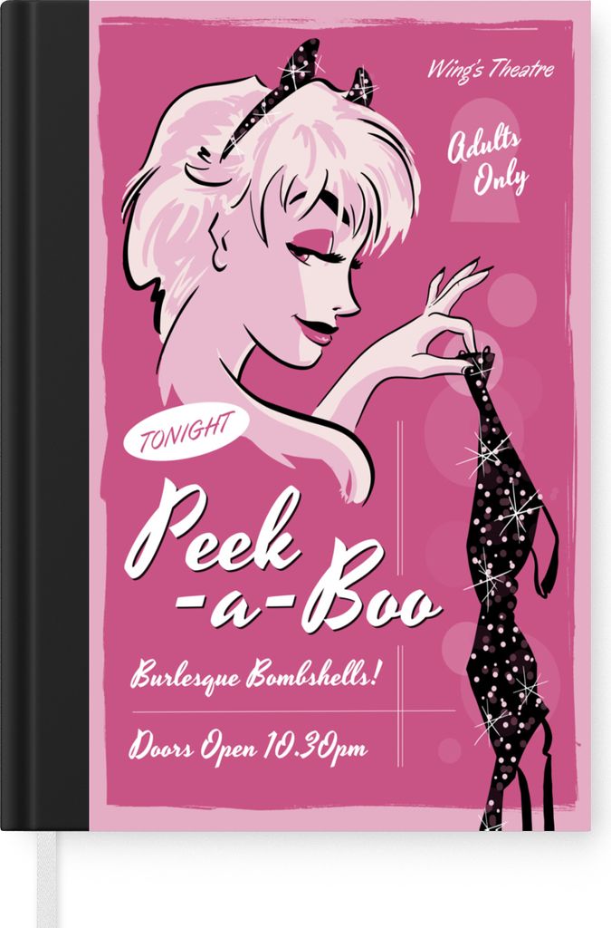 MuchoWow Notizbuch Tagebuch Haushaltsbuch Notebook A5 Illustration eines Pin-up-Girls mit einem BH in der Hand - Notizblock - Notizheft - Noteboo...