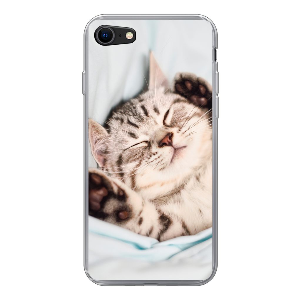 MuchoWow Handyhülle Schutzhülle Hülle für iPhone SE 2020 Kätzchen - Bett - Pfoten - Mädchen - Kinder - Kinder - Kind Silikon Softcase Handy...