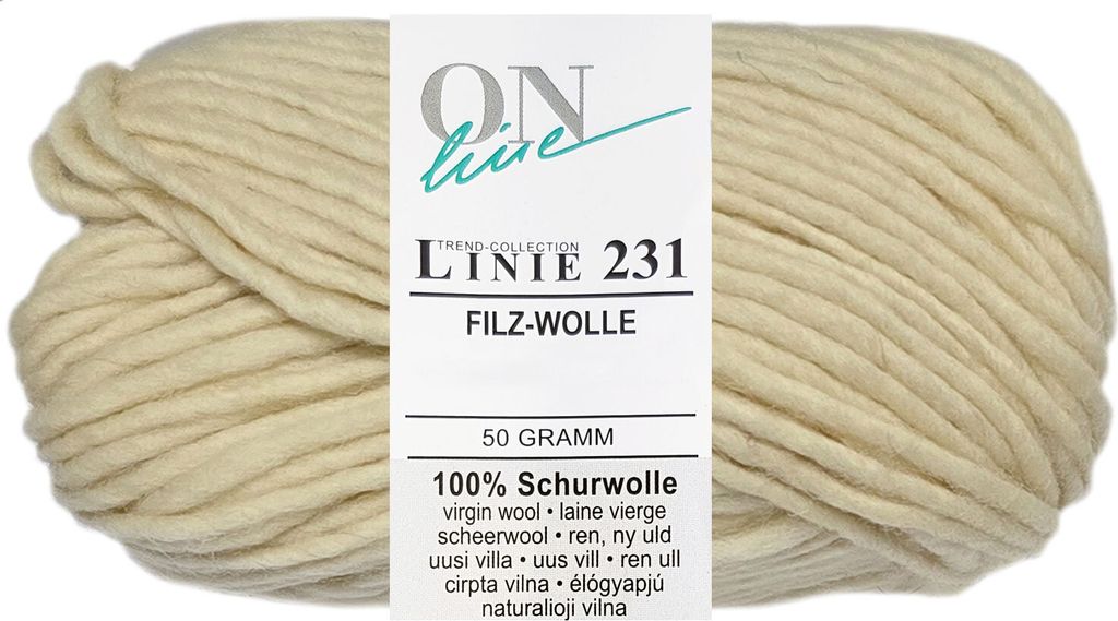 50 Gramm ONline Linie 231 Filzwolle Uni 0023 Creme