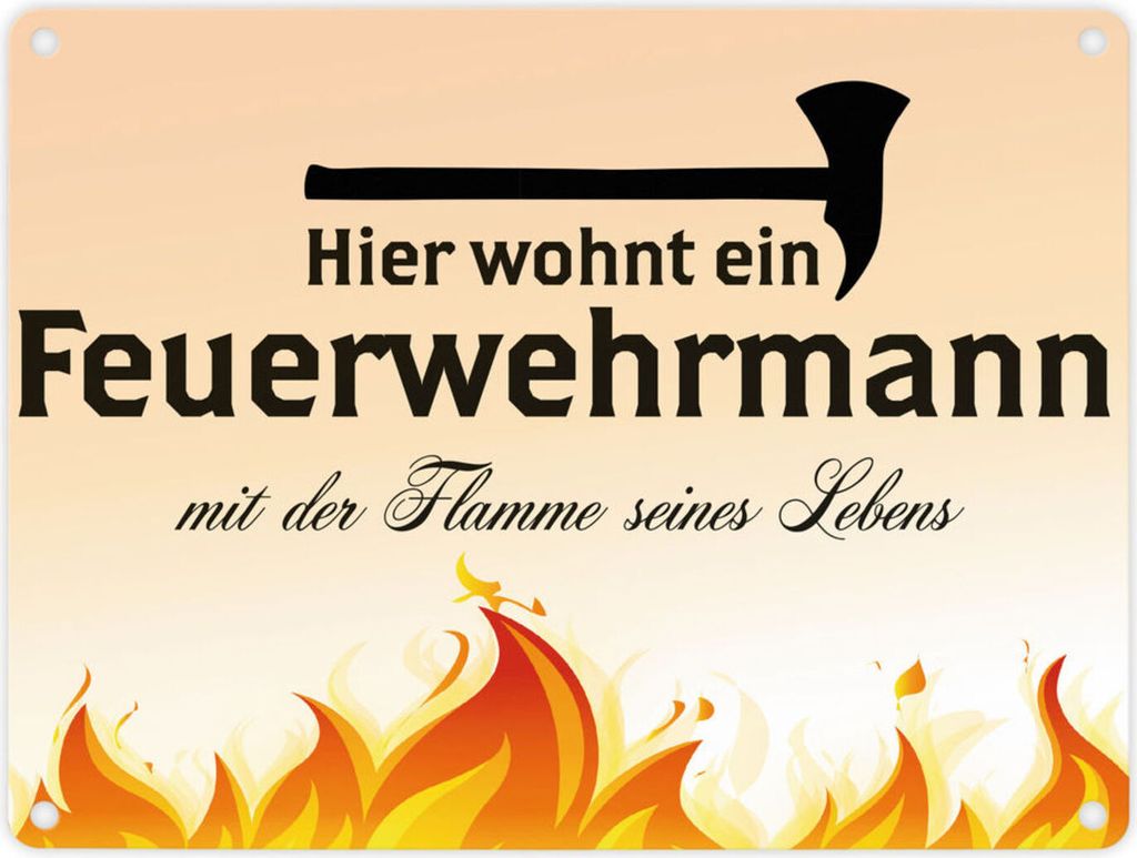 Blechschild - Comic_Hier wohnt ein Feuerwehrmann... Schild Blechschild