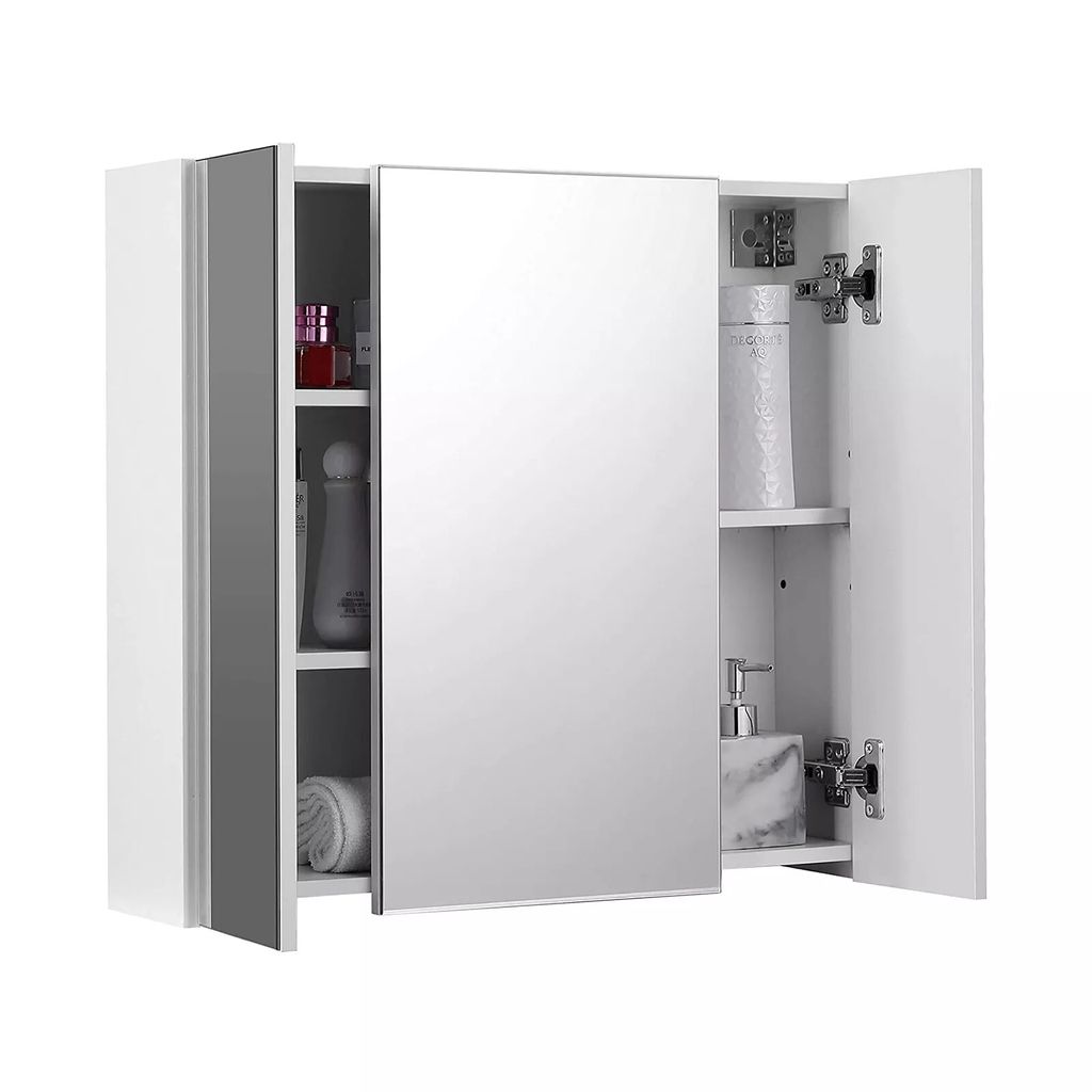 In And OutdoorMatch Spiegelschrank Geoffrey - Badezimmerschrank - 3 Türen - 60 x 15 x 55 cm - mit verstellbaren Einlegeböden - modernes Weiß
